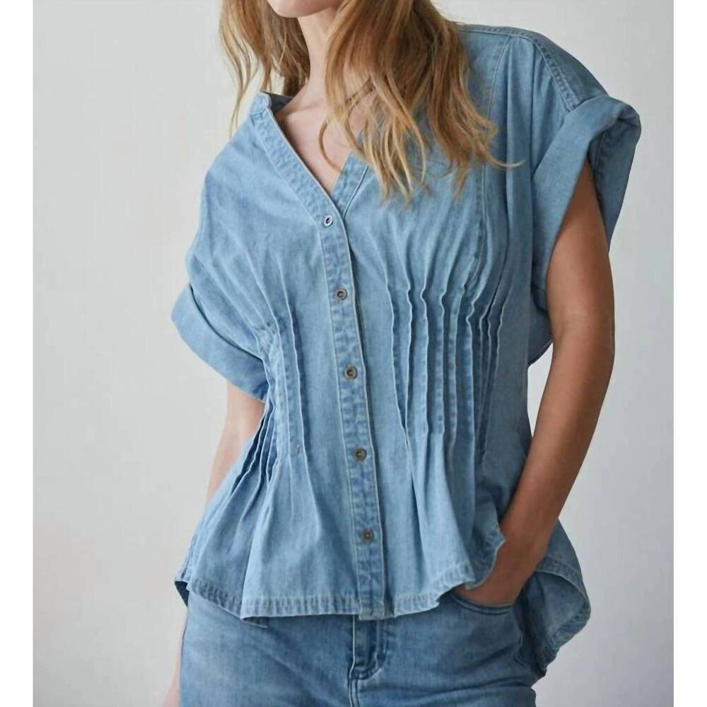 NEW BY TOGETHER monoco peplum denim top in blue